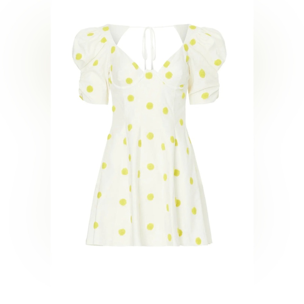 NWT For Love And Lemons Claude White Mini Dress Yellow Polka Dots Sz L Ret $298